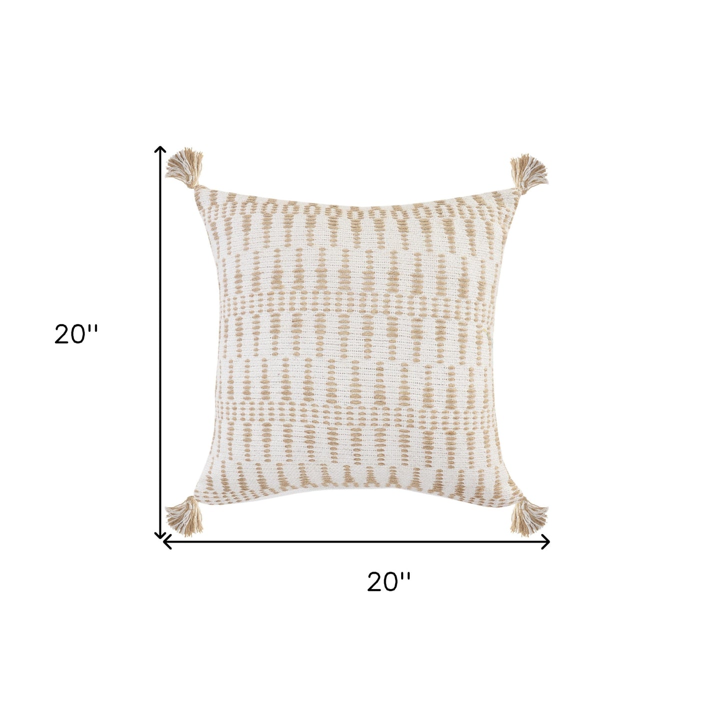 20" X 20" Ivory And Tan 100% Cotton Geometric Zippered Pillow