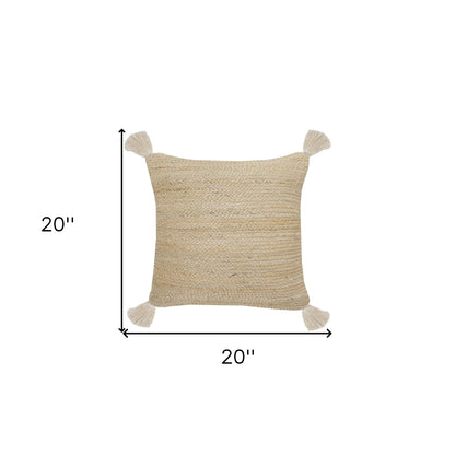 20" X 20" Tan And Beige Jute Zippered Pillow