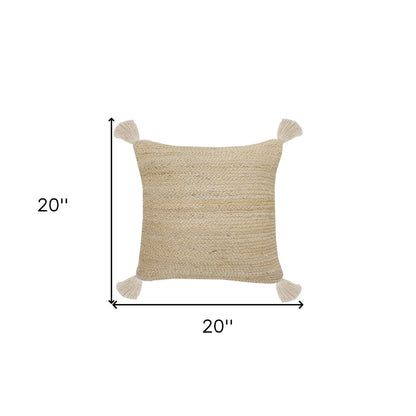 20" X 20" Tan And Beige Jute Zippered Pillow