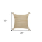 20" X 20" Tan And Beige Jute Zippered Pillow
