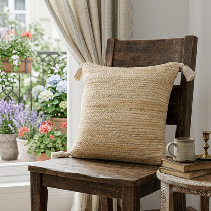 20" X 20" Tan And Beige Jute Zippered Pillow