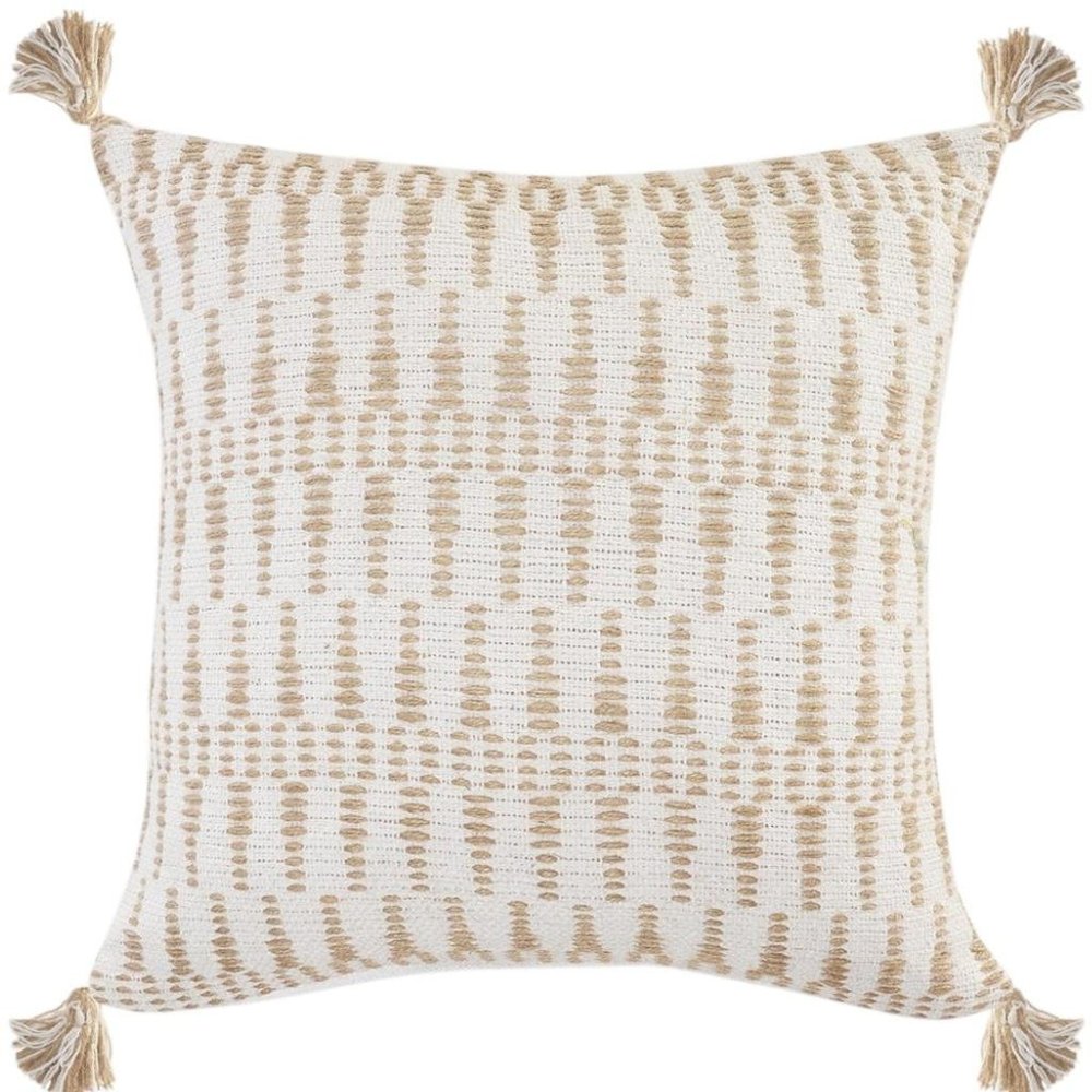 20" X 20" Tan And Beige Jute Zippered Pillow