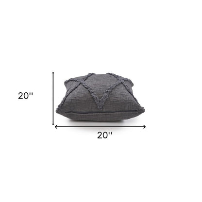 20" X 20" Dark Gray 100% Cotton Geometric Zippered Pillow