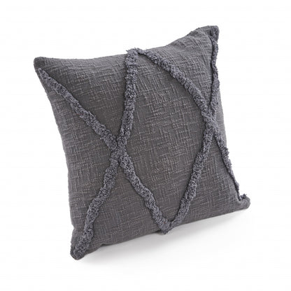 20" X 20" Dark Gray 100% Cotton Geometric Zippered Pillow