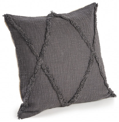 20" X 20" Dark Gray 100% Cotton Geometric Zippered Pillow