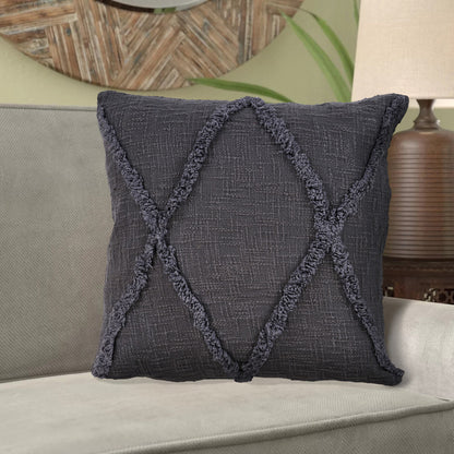 20" X 20" Dark Gray 100% Cotton Geometric Zippered Pillow