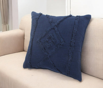 20" Navy Blue And Dark Blue Cotton Geometric Throw Pillow