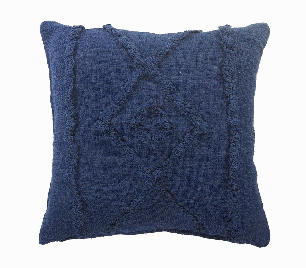 20" Navy Blue And Dark Blue Cotton Geometric Throw Pillow