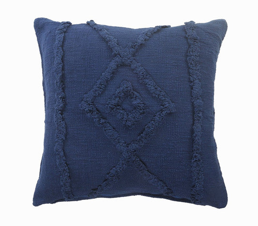 20" Navy Blue And Dark Blue Cotton Geometric Throw Pillow
