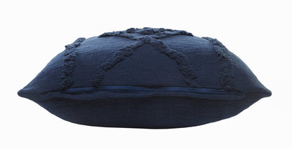 20" Navy Blue And Dark Blue Cotton Geometric Throw Pillow