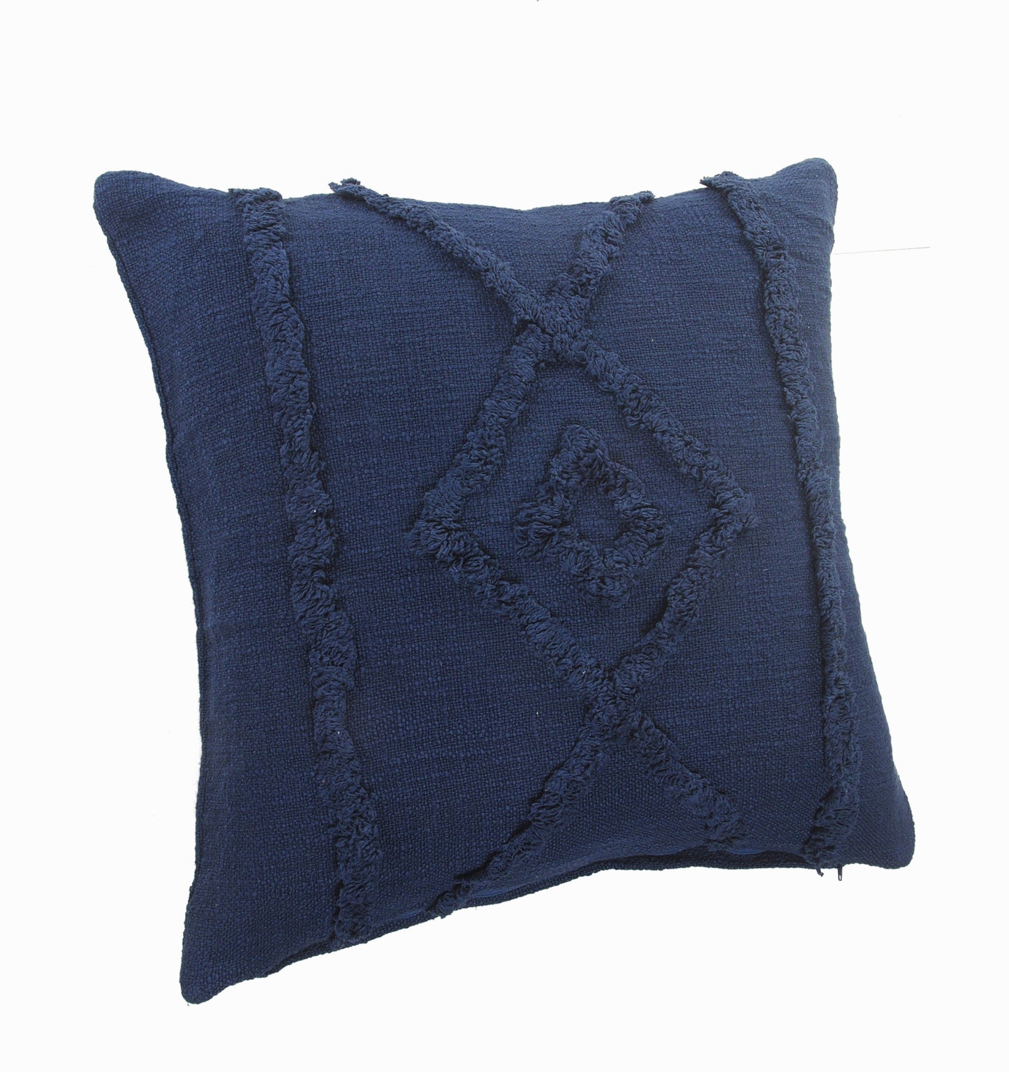 20" X 20" Navy And Dark Blue 100% Cotton Geometric Zippered Pillow