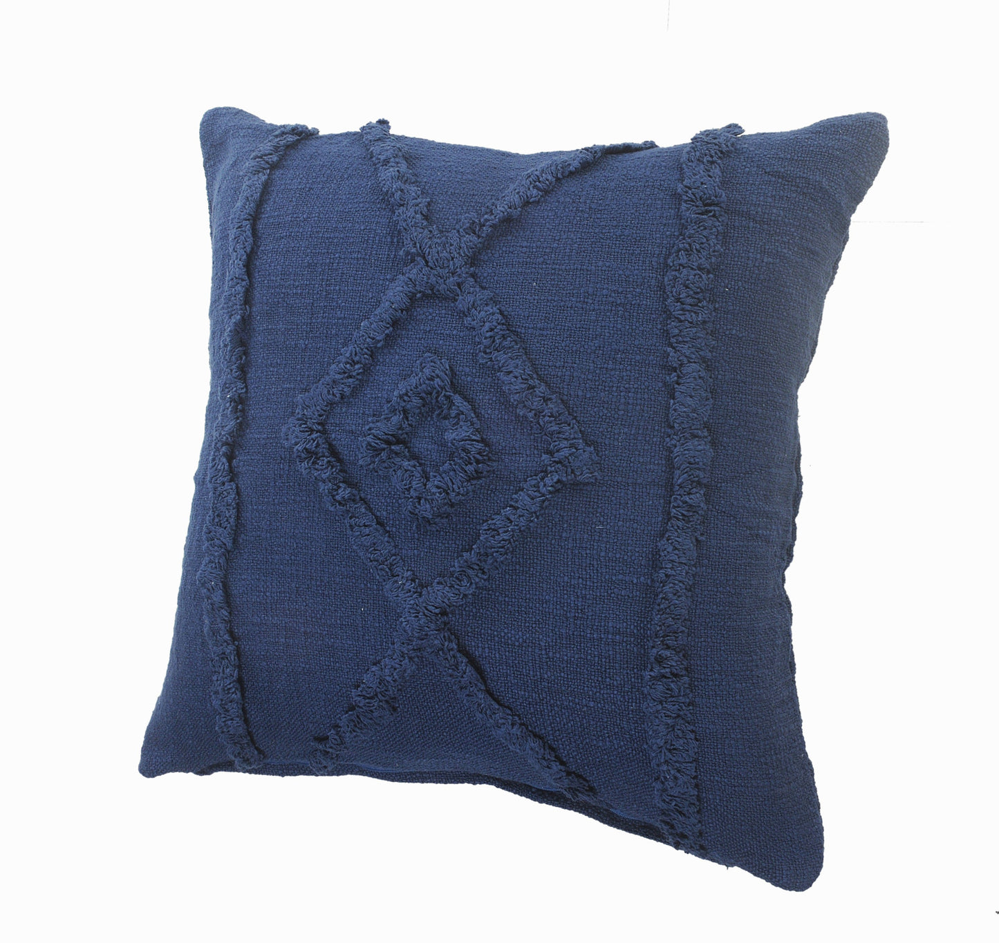 20" X 20" Navy And Dark Blue 100% Cotton Geometric Zippered Pillow