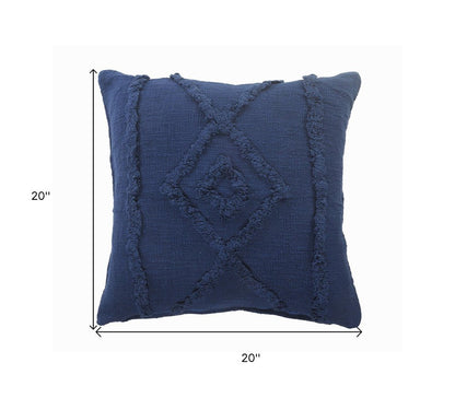 20" Navy Blue And Dark Blue Cotton Geometric Throw Pillow