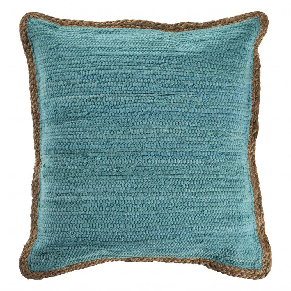 20" Turquoise And Tan Cotton Color Block Throw Pillow
