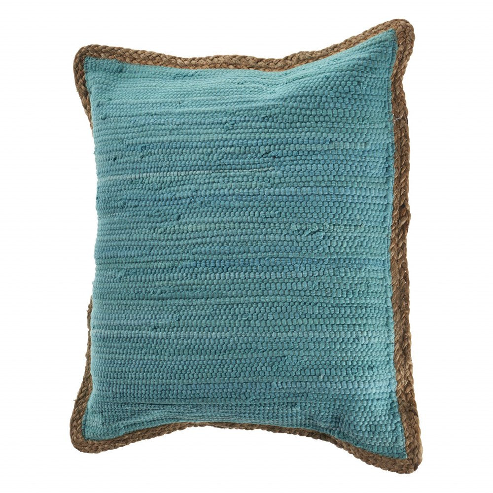 20" Turquoise And Tan Cotton Color Block Throw Pillow