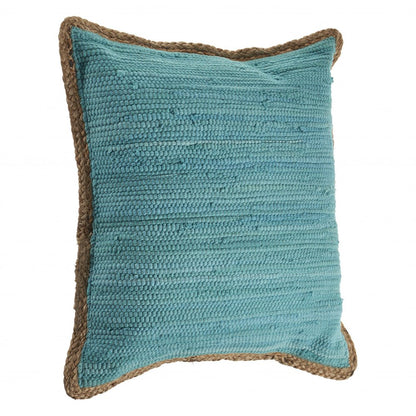 20" Turquoise And Tan Cotton Color Block Throw Pillow