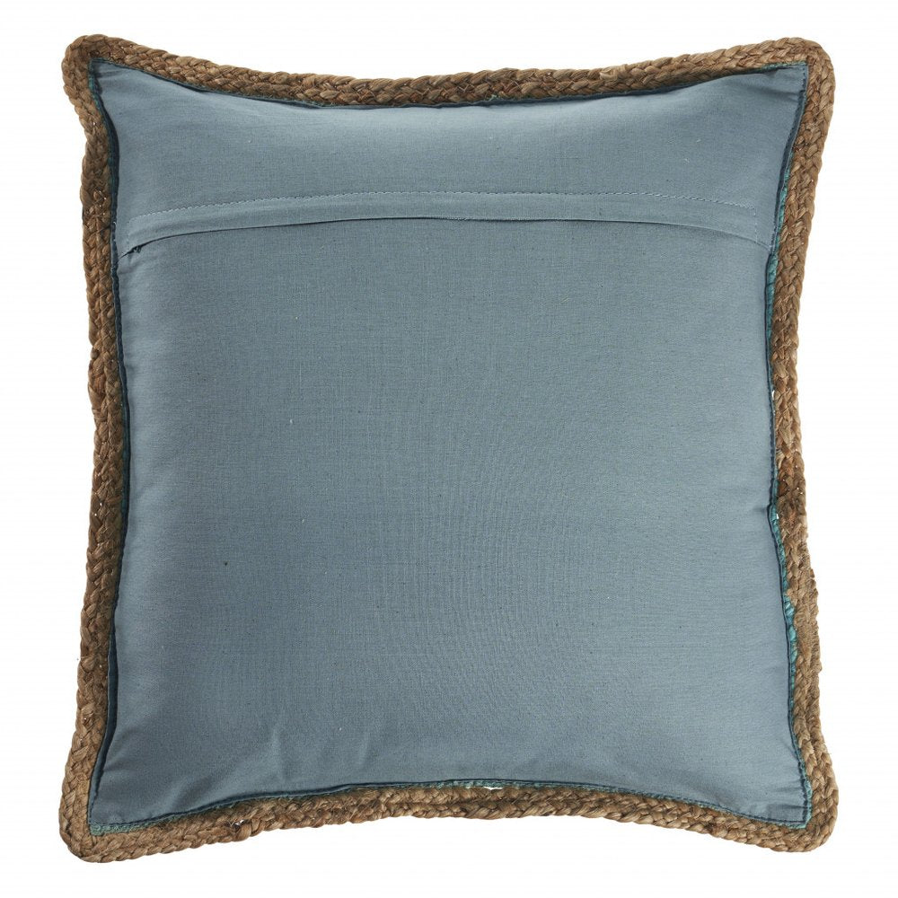 20" Turquoise And Tan Cotton Color Block Throw Pillow