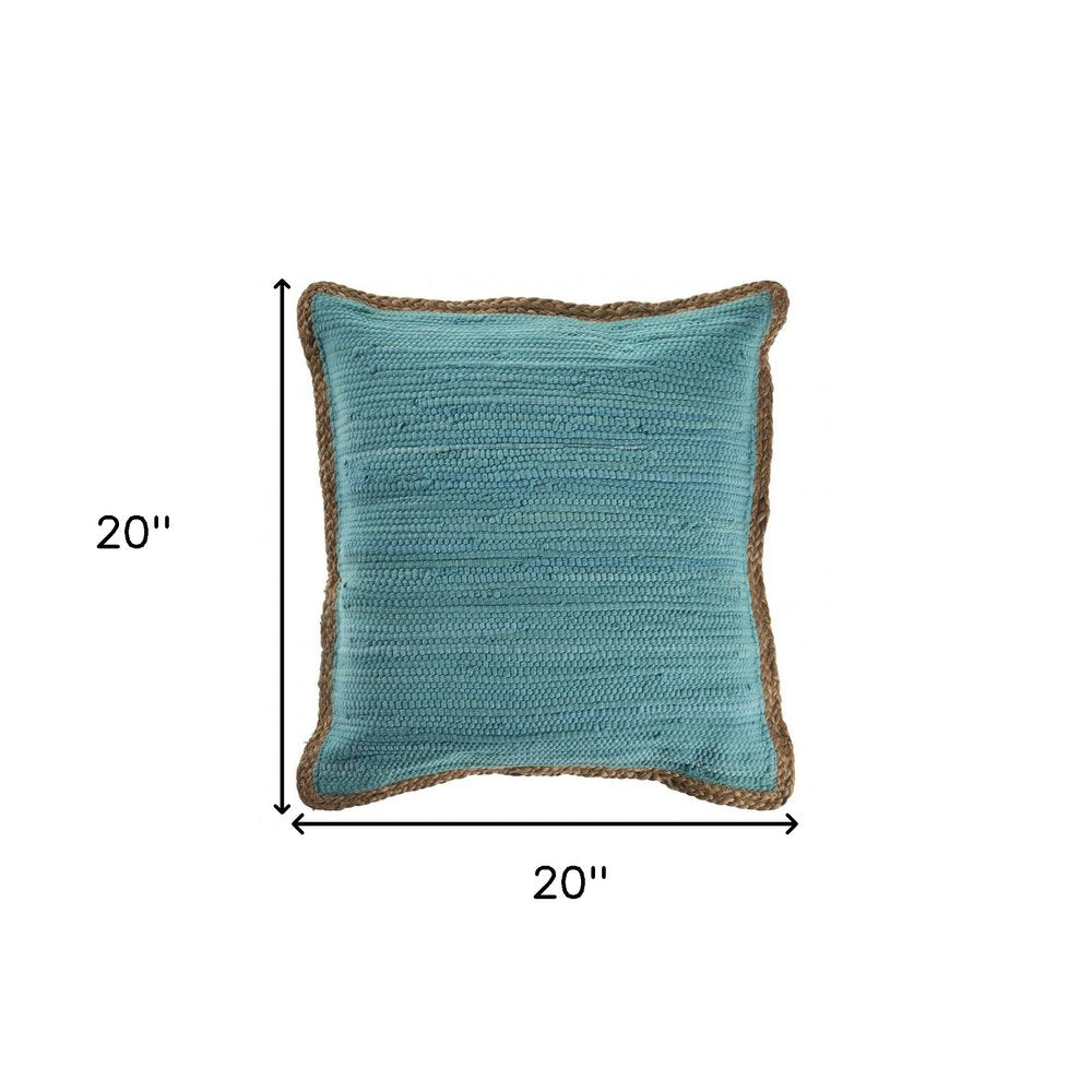 20" Green White And Natural Striped Cotton And Jute Throw Pillow