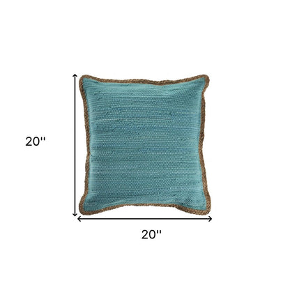 20" Green White And Natural Striped Cotton And Jute Throw Pillow