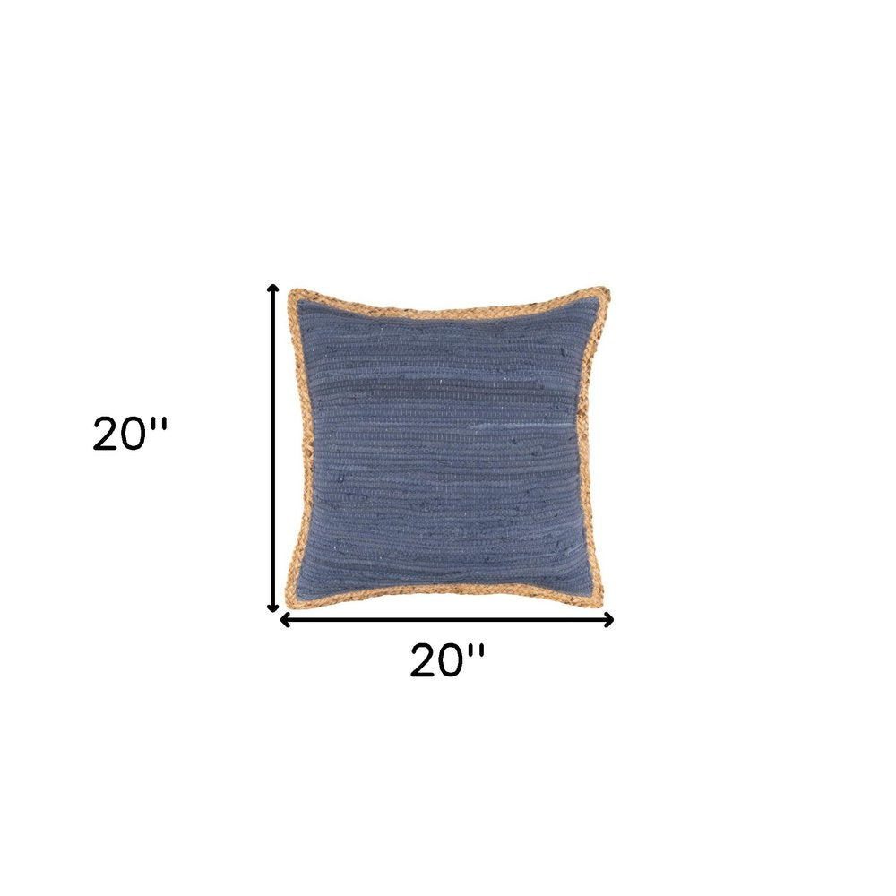 20" X 20" Air Blue White And Tan 100% Cotton Striped Zippered Pillow