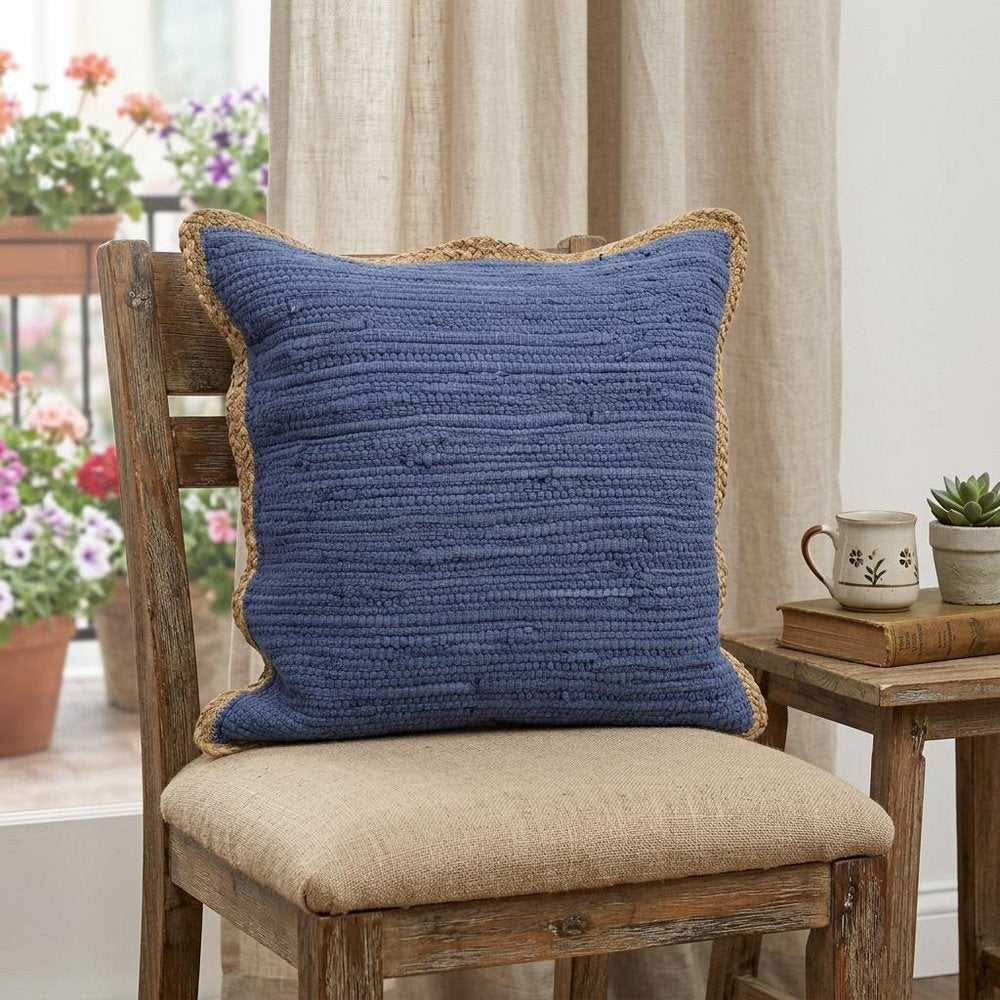20" Turquoise And Tan Cotton Color Block Throw Pillow