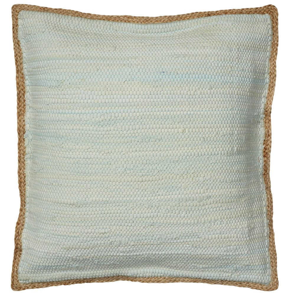 20" Green White And Natural Striped Cotton And Jute Throw Pillow