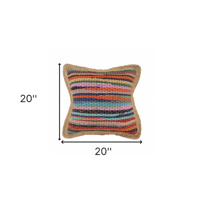 20" X 20" Tan Red Blue Yellow And Orange 100% Cotton Geometric Zippered Pillow