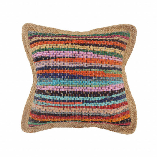 20" X 20" Tan Pastel Blue And Pastel Yellow 100% Cotton Geometric Zippered Pillow
