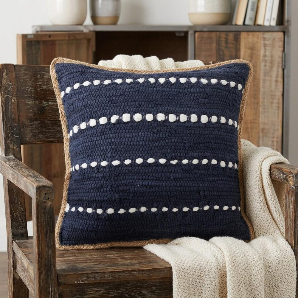 18" X 18" Black White And Tan 100% Cotton Striped Zippered Pillow