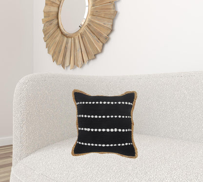 18" X 18" Black White And Tan 100% Cotton Striped Zippered Pillow