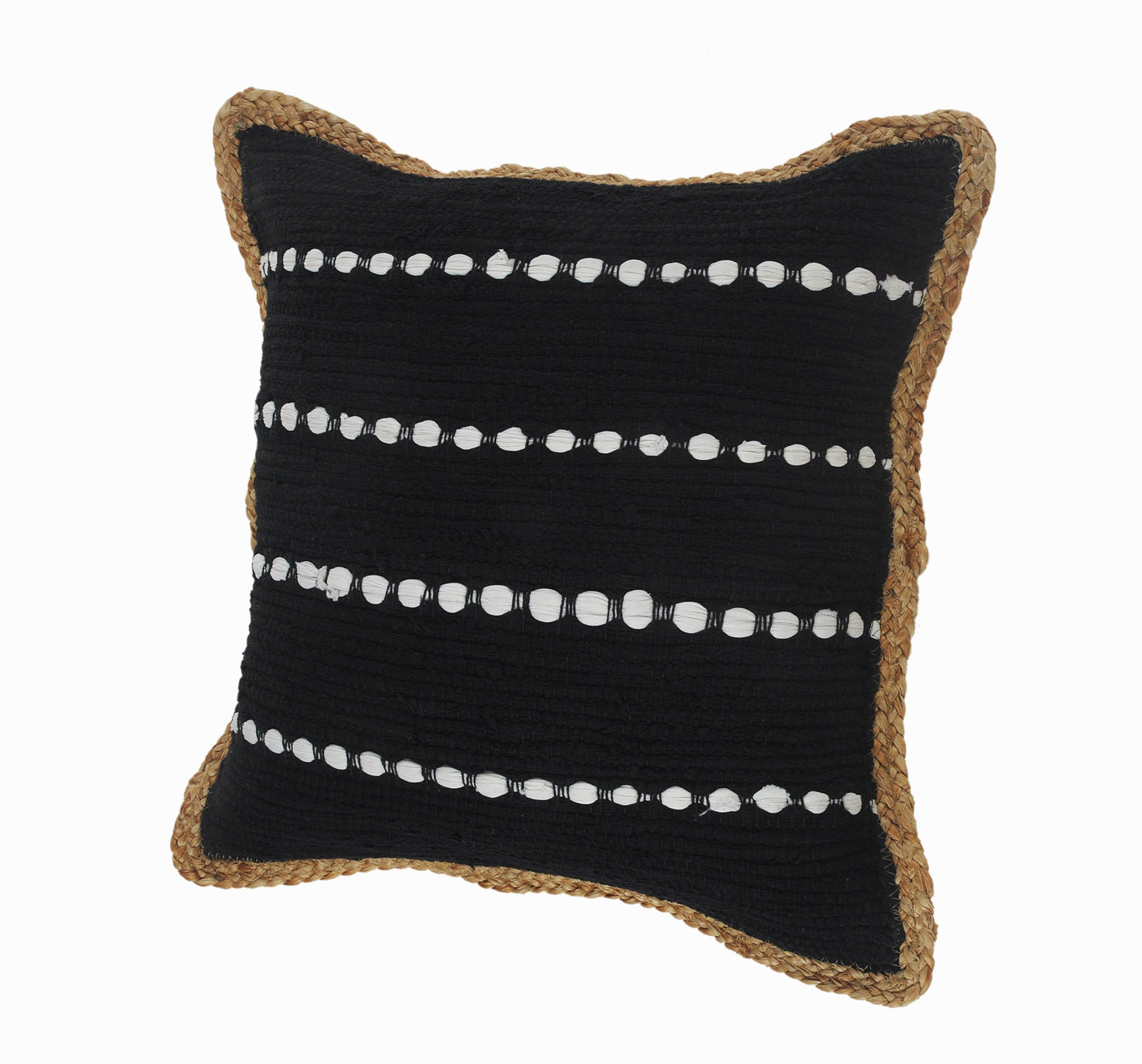 18" X 18" Black White And Tan 100% Cotton Striped Zippered Pillow