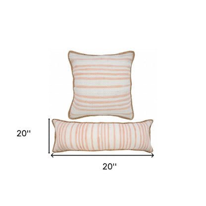 18" X 18" White Gray And Tan 100% Cotton Striped Zippered Pillow