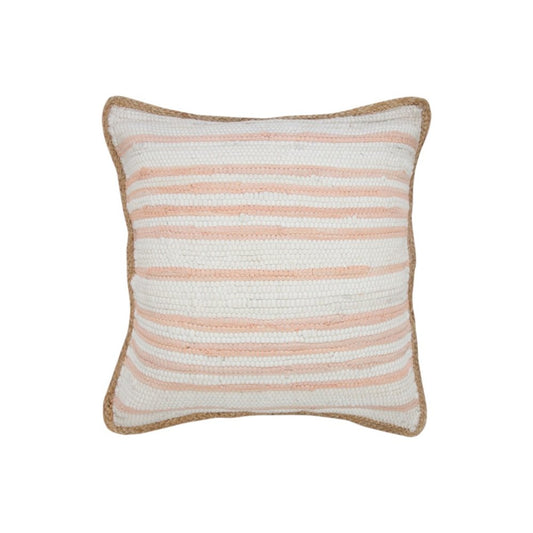20" X 20" Coral Pink White And Tan 100% Cotton Striped Zippered Pillow