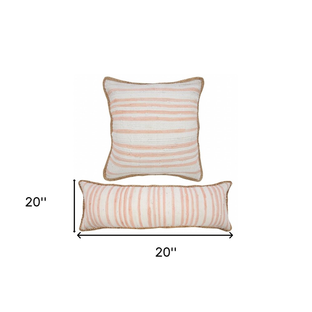 18" X 18" White Gray And Tan 100% Cotton Striped Zippered Pillow