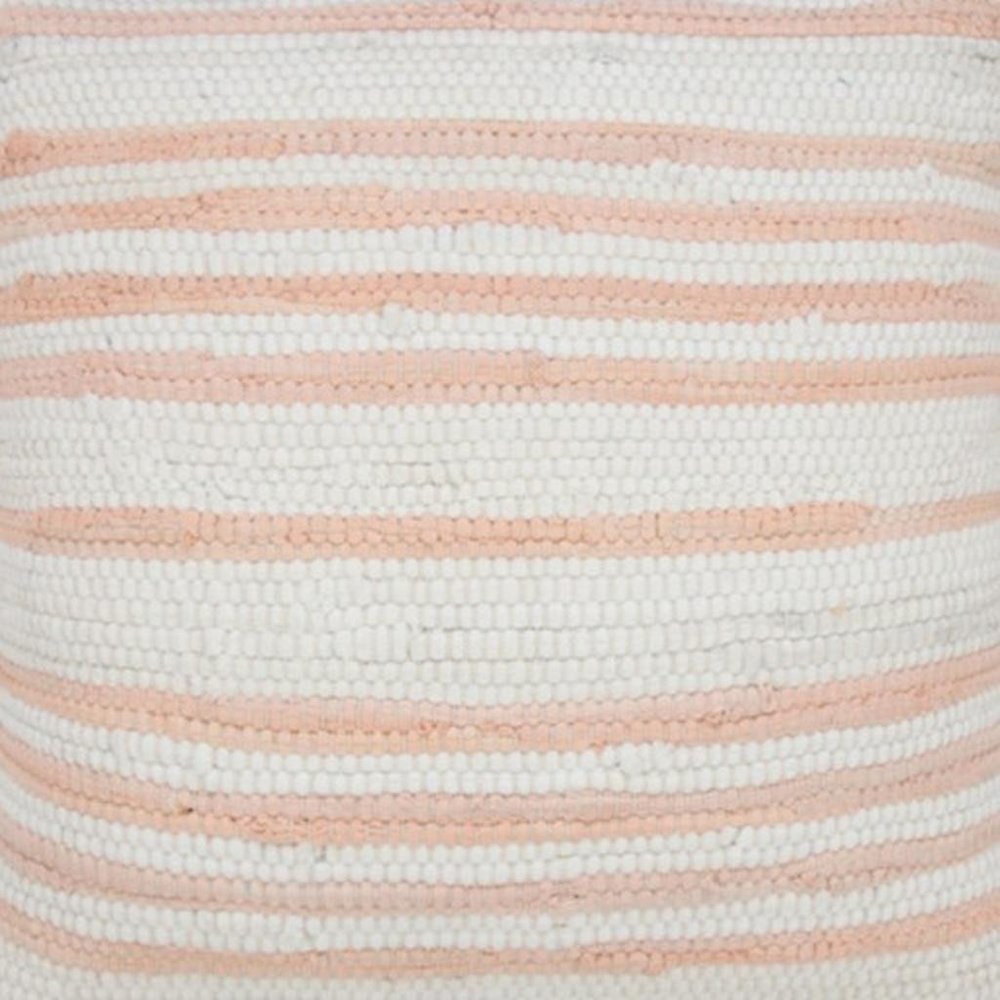 18" X 18" White Gray And Tan 100% Cotton Striped Zippered Pillow