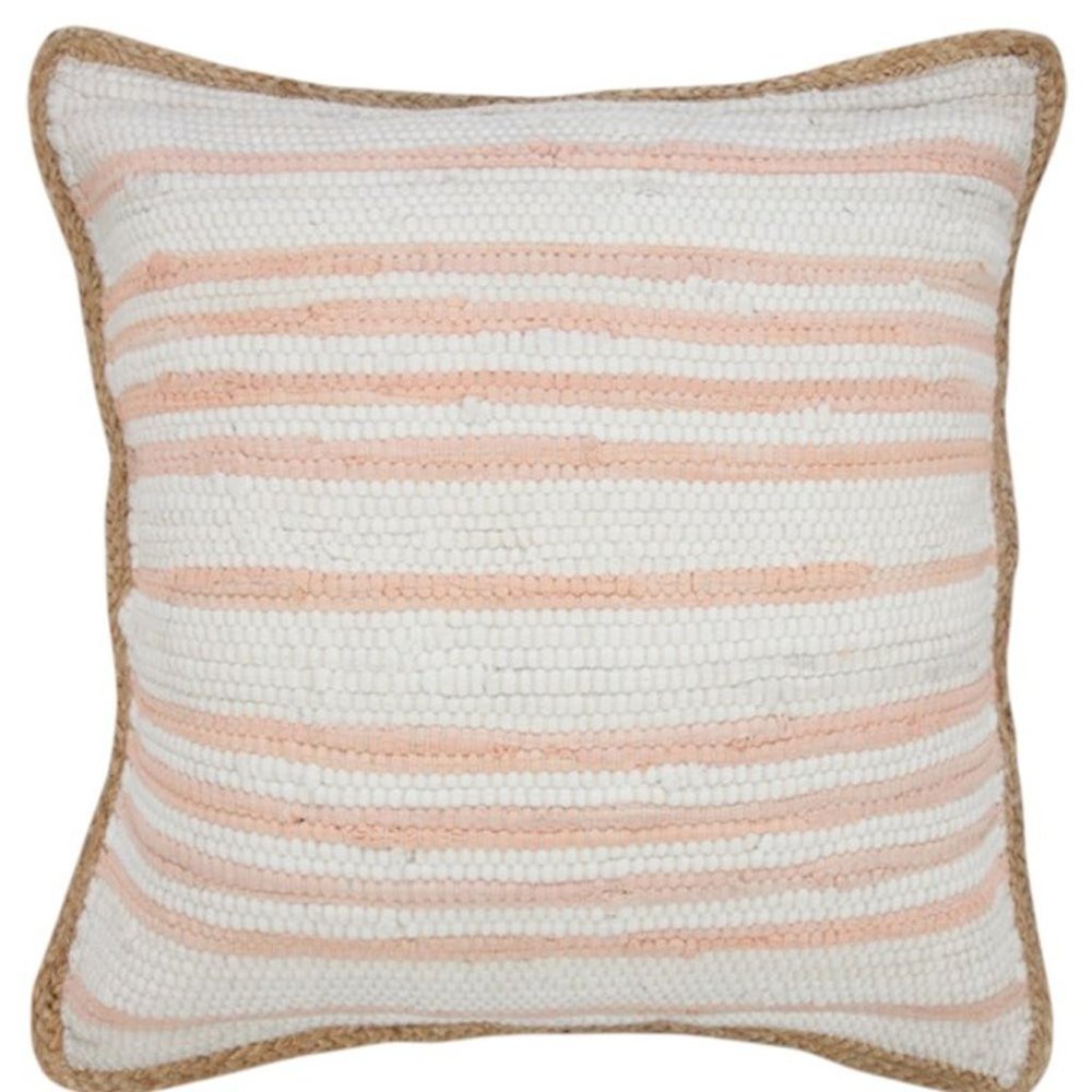 18" X 18" White Gray And Tan 100% Cotton Striped Zippered Pillow