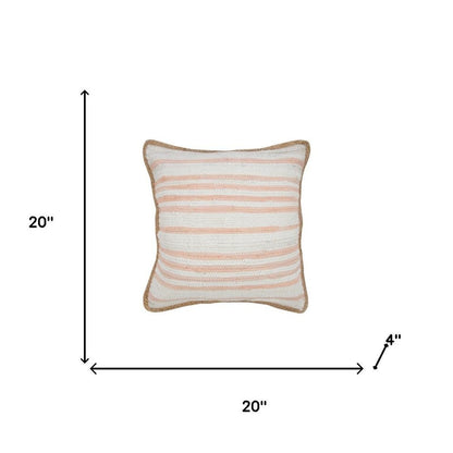 18" X 18" White Gray And Tan 100% Cotton Striped Zippered Pillow