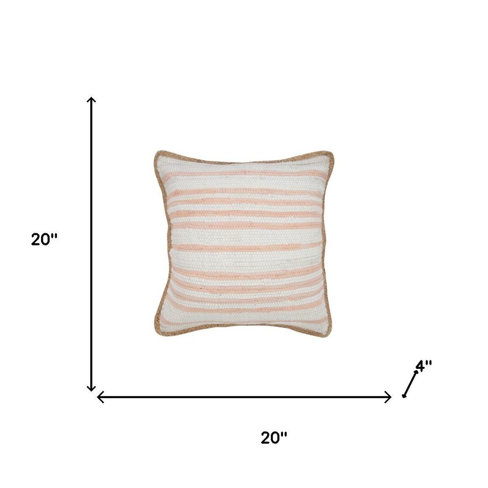 18" X 18" White Gray And Tan 100% Cotton Striped Zippered Pillow