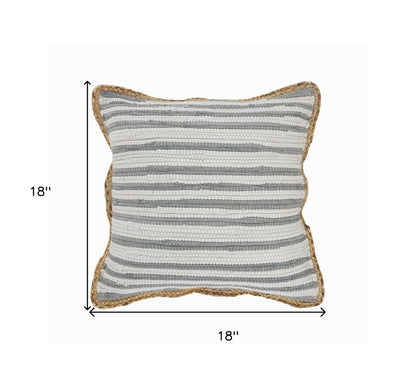 20" X 20" Coral Pink White And Tan 100% Cotton Striped Zippered Pillow