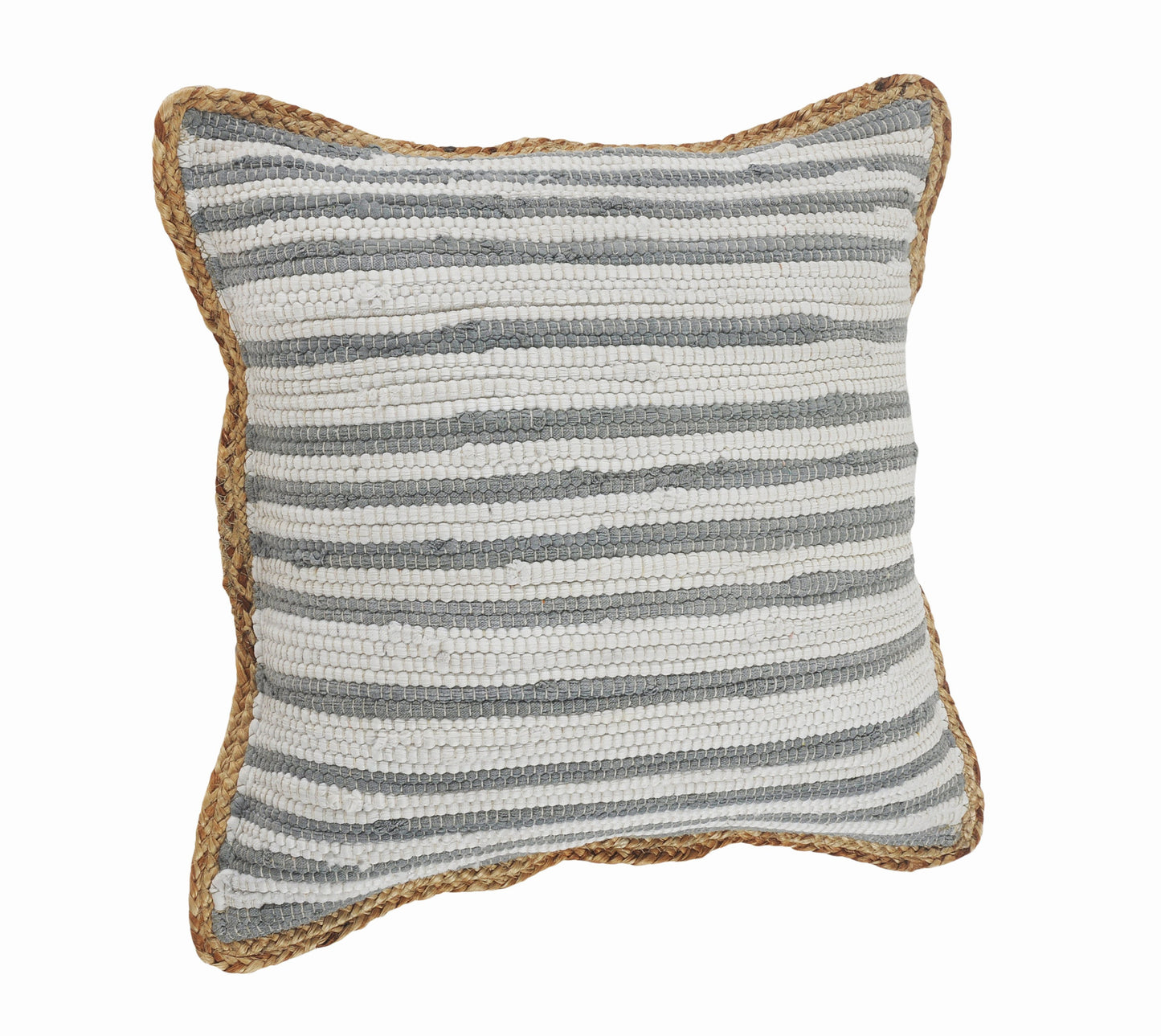 18" X 18" White Gray And Tan 100% Cotton Striped Zippered Pillow