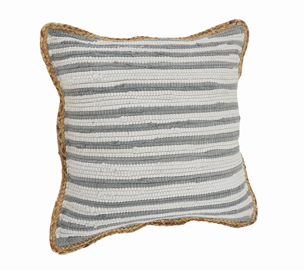 20" X 20" Coral Pink White And Tan 100% Cotton Striped Zippered Pillow
