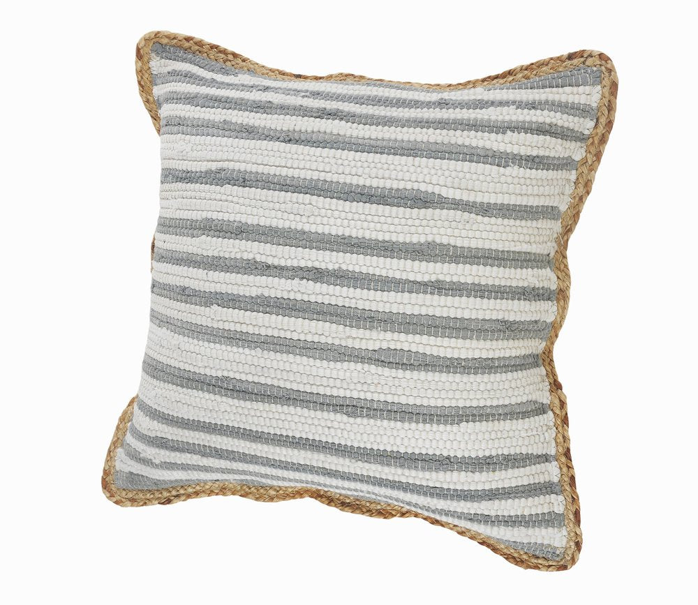 20" X 20" Coral Pink White And Tan 100% Cotton Striped Zippered Pillow