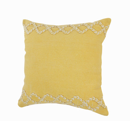 20" X 20" Yellow and White Braided Cotton Zippered Pillow