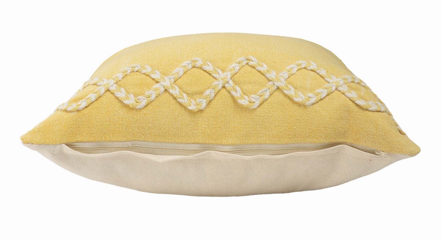 20" X 20" Yellow and White Braided Cotton Zippered Pillow