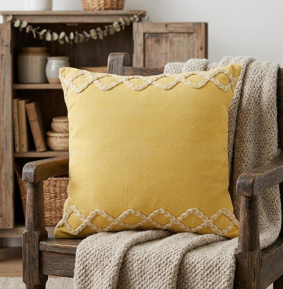 20" Yellow and White Throw Pillow