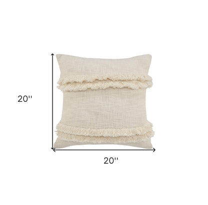 14" X 36" Cream Cotton Throw Pillow with Fringe