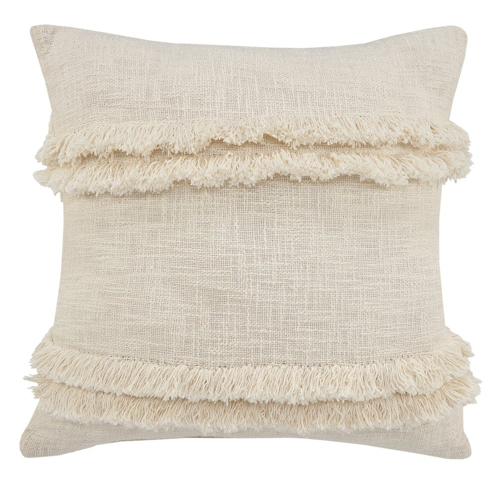 14" X 36" Cream Cotton Throw Pillow with Fringe