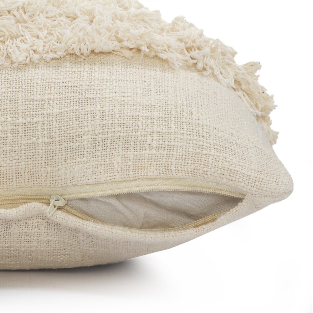 14" X 36" Cream Cotton Throw Pillow with Fringe