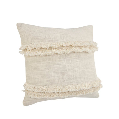 14" X 36" Cream Cotton Throw Pillow with Fringe