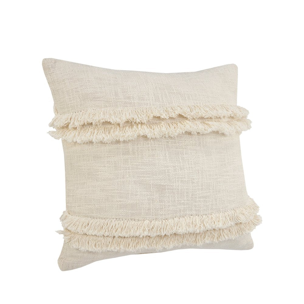 14" X 36" Cream Cotton Throw Pillow with Fringe
